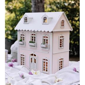 Wooden Dollhouse - 55+ Pieces Furniture and Accessories - Large 3-Story Wooden Doll House with Modern Decor