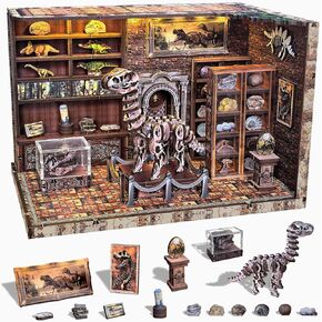Book Nook Kit, DIY Miniature Dollhouse Booknook Kit for Adults and Teens, 3D Wooden Puzzle Bookshelf Crafts Kits with LED Light for Family and Friends (Dinosaur Research Institute)