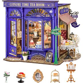 Rolife DIY Miniature House Kit Leisure Tea Time, 3D Book Nook Openable Bookshelf Decor for Adults, Mini Model House Kits, DIY Crafts Kit Halloween for Adults (Leisure Tea Time)