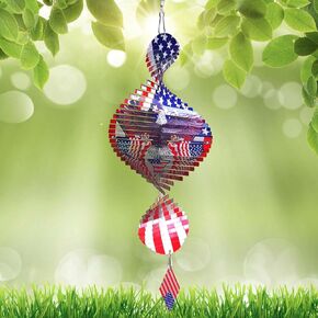 American Flag Eagle Patriotic Helix Metal Wind Spinners for Yard and Garden,12 Inch 3D Stainless Steel Hanging Kinetic Yard Art Wind Sculpture Independence Day Decor Outdoor Indoor