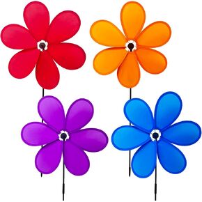 4pcs Flower Pinwheels Wind Spinner 11.8 inch Lawn Pinwheel Colorful Garden Windmill for Garden, Party, Outdoor, Yard Decor