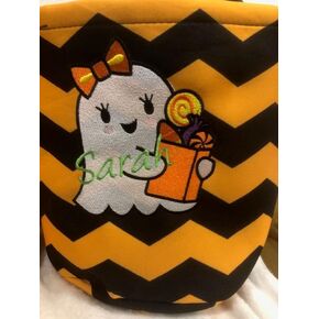 Personalized Halloween Basket, Halloween Bucket, Embroidered Basket Trick or Treat Ghost Bat Pumpkin Girl Boy customized