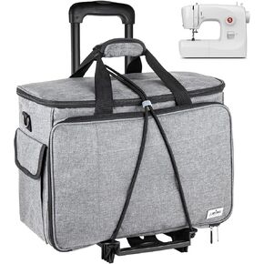 JJRING Rolling Sewing Machine Case with Wheels, Detachable Sewing Storage and Transport Tote, Trolley Tote Bag for Most Standard Machines and Painting Accessories