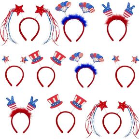 10PCS 4th of July Headband, Patriotic Headband 4th of July Decorations for Independence Day Memorial Day Veterans Day Fourth of July Party Decorations