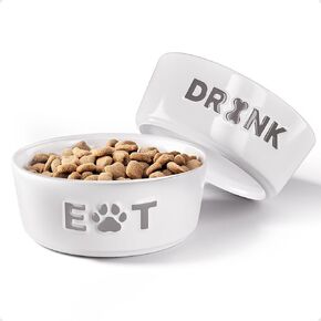 Ceramic Dog Bowl Set of 2 with Anti-Skid Base - 5" Wide x 2" Tall Ceramic Dog Bowls for Small Dogs - 2 Cup Capacity Food and Water Bowls for Dogs - Rubber Bottom Pet Bowl Set of 2 for Small Pets