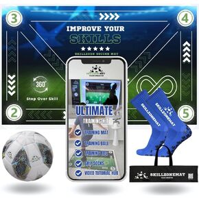 k'onijo SkillZone Soccer Training Mat - Ultimate Soccer Pack with Training, Video Hub, Grip Socks & Carry Bag | Extra-Wide, Ultra-Thick for Agility & Mastery (Galaxy Dribble with Ball)