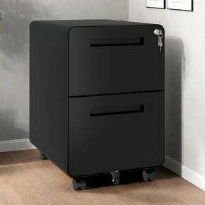 DWVO File Cabinet with 2 Drawers, Metal Mobile Filing Cabinet with Lock, Lockable Cabinet for Legal/Letter Files, Sturdy Steel Frame for Home Office, Black