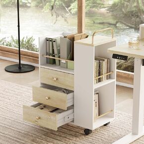 Mobile File Cabinet with 3 Drawers, 20" Wood Lateral Filing Cabinet with Lockable Wheels, Fit Letter/A4 Size or Home Office, Utility Cart with Open Storage Shelf, Light Wood