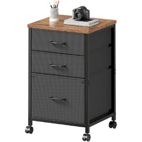 3 Drawer Mobile File Cabinet with Wheels Fabric Vertical Filing Cabinet fits A4 or Letter Size for Home Office,Black