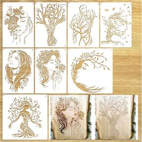 Woman Tree Stencils for Painting on Canvas Wood Walls, Branches Rose Floral Reusable Burning Drawing Art Paint Stencils for Crafts Card Making Canvas Furniture (tree8)