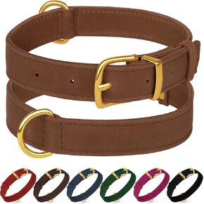 Genuine Leather Dog Collar - Heavy Duty Adjustable Soft Padded Pet Collars for Small Medium Large Dogs Breed - Black Green Brown Pink Red Blue (Black, XL, 19"-24" Neck Fit)