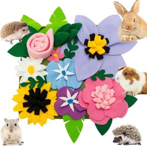 Small Animal Foraging Mat for Rabbit Hedgehog Guinea Pig Rat Chinchillas Bunny - Interactive Cute Flower Funny Feeder Toy Feeding Mat Bedding Cage Accessories