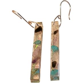Handmade Mini Resin Earrings With Holographic Glitter Flakes. Silver Hook