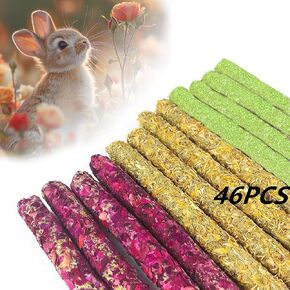 Rabbit Toys,Timothy Hay Stick for Guinea Pig Toy Bunny Chew Toys for Teeth Grinding Hamster Alfalfa Bite Treat Rabbit Molar Food Snack for Pet Rat Chinchilla Squirrel Gerbil-58PCS