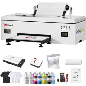 طابعة Inksonic L1800 DTF مع جهاز كمبيوتر محمول ، وآلة نقل DTF A3/13 ، وطباعة الملابس المخصصة ، مباشرة إلى الفيلم ، نظام تداول الحبر الأبيض وتسخين السيارات المدمج ، E13