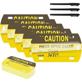 50 Pcs Optic Cable Tag Yellow Waterproof Fiber Cable Marker Tags with 3 Marker Pen 3.5 x 2 Inches HDPE Writable Self-Laminating Labels for Communication Cables Management Maintenance