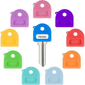 Uniclife 10 Pcs Key Covers Caps, 1" Key Identifiers with Labels, Soft Stretchy Key Covers for House Key, Cute Key Head Protectors for Standard Keys (Not for Odd-Shaped Keys), 10 Colors