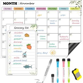 Magnetic Dry Erase Calendar for Refrigerator, New Fridge Calendar Dry Erase, 2 Pack Monthly & Daily Planner Magnet Whiteboard for Fridge with 4 Markers and Large Eraser 14.5x11