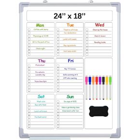 Lincia Magnetic to Do List Whiteboard for Wall 24" x 18" Large Weekly Dry Erase Board, Hanging Double-Side White Board Calendar for Planning Drawing Memo Home Kitchen Office(Pleochroic)