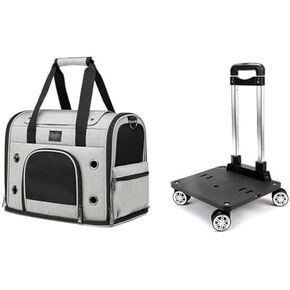 Pet Trolley Case with Wheels, Pet Carrier for Cats Dogs 15 lbs with Telescopic Handle, Small Dog Carrier with Wheels Removable, Soft Rolling Cat Carrier with Pocket