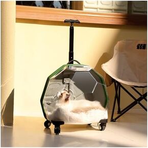 Clear Cat Carrier Suitcase with Wheels for Pet Travel, Transparent Rooling Hard Cat Luggage with Pad and Handle