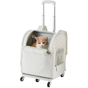 Pet Carrier with Wheels, Rolling Pet Carrier, Pet Travel Carrier with Telescopic Handle and Detachable Rod Platform, Foldable (Color : Gray-A)