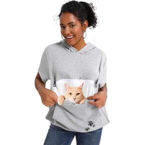 Cat Pouch Shirt Short Sleeve Kitten Puppy Holder Thin Hoodies Pet Carrier Sweatshirt for Women