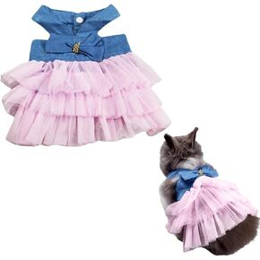 Rabbit Dress Bunny Costume Clothes Skirt Daily Wear Cloth for Small Cat Dog Puppy Chinchilla Guinea Pig, Small Animal Dress for Party Photo (Striped Pink,XS)