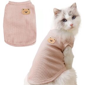 Waffle Knit Cat Shirt & Small Dog Clothes - All-Season Stretchable Pet Shirt for Sphynx Cats & Small Breeds | Breathable Summer/Winter Apparel (Green, Large)