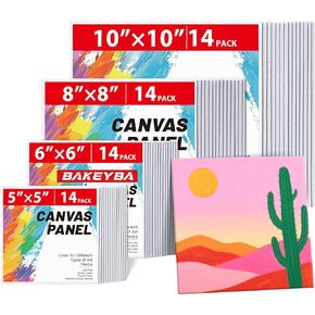 Small Canvas Boards for Painting 56Pcs of 5x5, 6x6, 8x8, 10x10 inch Flat Square Canvas Panels for Kids, 100% Cotton White Acrylic Watercolor Paint