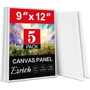 ESRICH Canvas Boards for Painting, 5 Pack 9x12 Canvases for Painting Cotton Primed Acid Free Blank Canvas Panels for Oil Paint, Watercolor, Acrylic Paint, Gouache and Tempera.