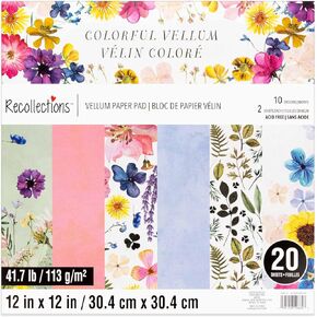 12" x 12" Colorful Vellum Paper Pad by Recollections - 20 Sheets, Translucent Bright Prints for Scrapbooking, Card Making, DIY Crafts & Décor, 20 Sheets