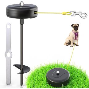 30ft Dog Tie Out Cable and Stake, 360°No Tangle Heavy Spiral Dog Steel Anchor and Retractable Leash for Small to Large Dogs Up to 10-70 lbs Lead for Outside Yard Camping Park