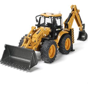 Excavator Toy, 1/50 Metal Die-cast Backhoe Front Loader Bulldozer, Construction Vehicle Model Decoration Toy Gift for Boys (Excavator - Yellow)