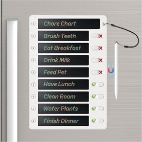 1Pack LCD Writing Tablet Magnetic Chore Chart for Kids, 10.3"X7.1" One-Click Clear Digital Rewritable Board for Fridge with 8 Sliders and Magnetic Pen, to Do List ADHD Tool