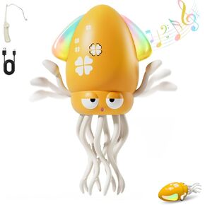 Electric Dancing Octopus Toy, Crawling Musical Toys for Toddlers 3-6 with Automatic Obstacle Avoidance, Baby Light Up Toys for 3 4 5 6 Year Old Boys Girls, Funny Birthday Gifts for Kids (Yellow)