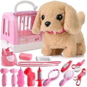 15 Pcs Robot Puppy Dog Toys for Girls Kids Boys, Realistic Robot Puppy Toys with Walk & Bark, Toy Gifts for 3 4 5 6 Year Old Girls Kids Boys, Ideas 3 4 5 6 Year Old Girls Birthday Gifts (White)