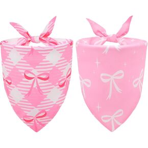 Pink Bow Dog Bandanas ، وشاح Spring Spring Summer For Girls ، Coquette Bowknot Dog Dogts ، ملابس الحيوانات الأليفة مثلث للكلاب المتوسطة إلى الكبيرة (2 مساءً ، كبيرة)