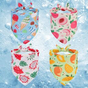 PUPTECK Dog Cooling Bandana Set 4Pcs, Summer Triangle Scarfs Bibs with Cute Fruit Patterns, Ice Pet Costume Accessories for Small Medium Large Boy Girl