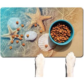 Dog Food Mats for Floors Absorbent, Cat Food Mat - Pet Cat Feeding Mat Quick Dry, Dog Bowl Mats for Water, Pet Supplies Feeding Placemat 12" x 20"Ocean