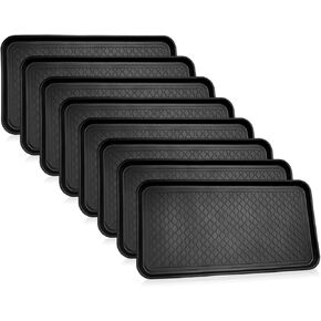 8 Pcs Multi Purpose Boot Tray Pet Feeding Mat Anti Slip Waterproof Protection Shoe Mat for Indoor Outdoor(Black, 30 x 15 x 1.2 inch)