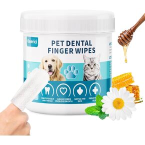 Pet Dental Finger Wipes for Dogs & Cats – Teeth, Ear & Eye Cleaning Wipes – Gently Remove Plaque, Tear Stains & Wax –Larger and Thicker Disposable Finger Toothbrush for Pets 60 Counts