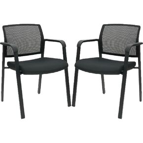 CLATINA Guest Reception Stacking No Wheels Desk Chair, Mesh Back Waiting Room Chairs with Arm Upholstered Fabric Seat and Ergonomic Lumbar Support for Office Conference School Church, Black (4 Pack)