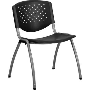 EMMA + OLIVER Home and Office Black Plastic Stack Chair with Perforated Back - Guest Chair