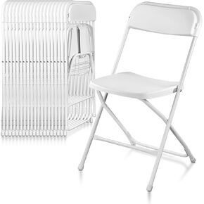 20 Pack White Plastic Folding Chairs, Indoor Outdoor Portable Stackable Commercial Seat with Steel Frame 350lb (White, 20)