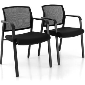 Giantex 2-Pack Reception Room Chair Set with Mesh Back, Metal Frame & Padded Seat, Armrests, No Wheels, Stacking Guest Chairs for Office, Waiting Room, Lobby, Meeting, Black