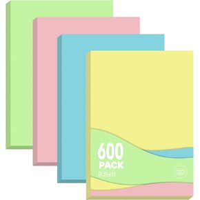 Colored Copy Paper 8.5x11 Inches, 600-Sheets Letter Size Pastel Colored Paper Assorted Colors Printer Paper for Printing, Arts & Crafts, School Projects and Office Use