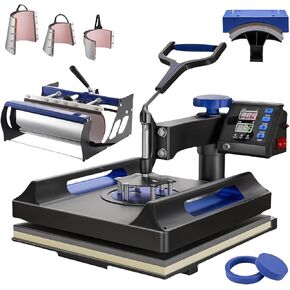 8 in 1 Heat Press Machine 15x15 Inch 360°Rotating Dual Tube Heating System, Sublimation Heat Press for T-Shirts, Hats, Mugs for Commercial and DIY Use with Spacious Platform