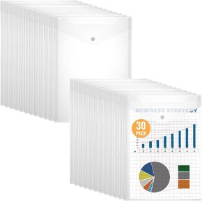 30 Pcs 9"x12" Clear Plastic Envelopes with Snap Closure, Heavy-Duty Plastic Document Envelope & File Folder for Organizing Papers (9.25"x12.8")