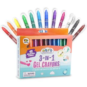 DOODLE HOG Washable Crayons 12 Colors, Kids and Toddler Crayons, Watercolor, Non Toxic, 3 in 1, for Kids Ages 4-8